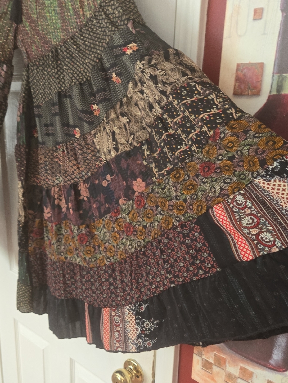 Bohemian Patchwork Maxi Bell Bottom Pants. Multi Colored - Picture 4 of 7